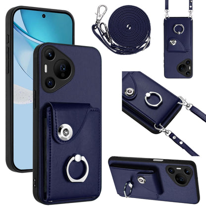 For Huawei Pura 70 Pro / 70 Pro+ Organ Card Bag Ring Holder Phone Case with Long Lanyard(Blue) - Huawei Cases by PMC Jewellery | Online Shopping South Africa | PMC Jewellery | Buy Now Pay Later Mobicred