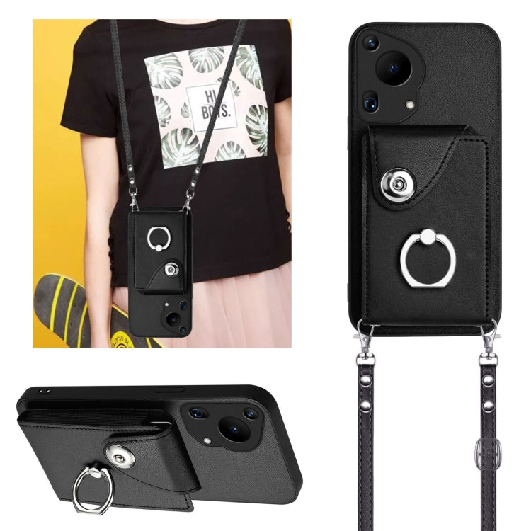 For Huawei Pura 70 Ultra Organ Card Bag Ring Holder Phone Case with Long Lanyard(Black) - Huawei Cases by PMC Jewellery | Online Shopping South Africa | PMC Jewellery | Buy Now Pay Later Mobicred