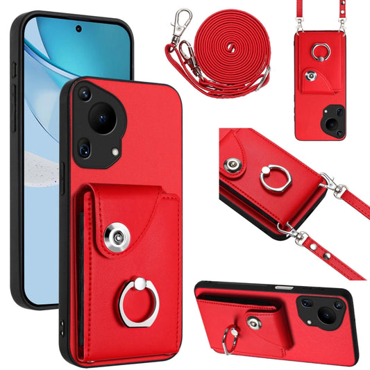 For Huawei Pura 70 Ultra Organ Card Bag Ring Holder Phone Case with Long Lanyard(Red) - Huawei Cases by PMC Jewellery | Online Shopping South Africa | PMC Jewellery | Buy Now Pay Later Mobicred