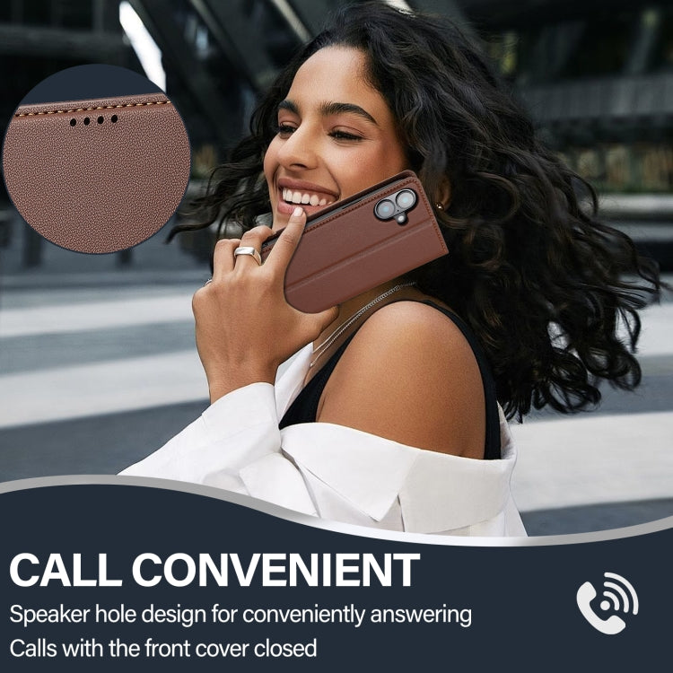 For iPhone 16 Plus LC.IMEEKE L1 Series Frosted Fine Texture PU Phone Case(Brown) - iPhone 16 Plus Cases by LC.IMEEKE | Online Shopping South Africa | PMC Jewellery | Buy Now Pay Later Mobicred