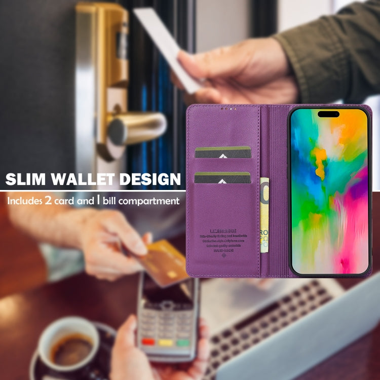 For iPhone 16 LC.IMEEKE L1 Series Frosted Fine Texture PU Phone Case(Purple) - iPhone 16 Cases by LC.IMEEKE | Online Shopping South Africa | PMC Jewellery | Buy Now Pay Later Mobicred