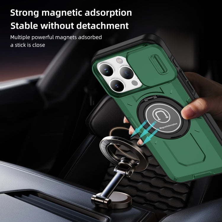 For iPhone 16 Pro Max Sliding Camshield TPU Hybrid PC Magnetic Holder Phone Case(Dark Green) - iPhone 16 Pro Max Cases by PMC Jewellery | Online Shopping South Africa | PMC Jewellery | Buy Now Pay Later Mobicred