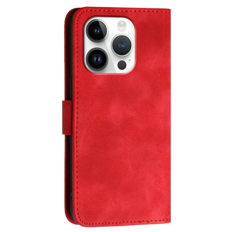 For iPhone 16 Pro YX0080 Grid Butterfly Embossed Pattern Flip Leather Phone Case with Lanyard(Red) - iPhone 16 Pro Cases by PMC TechLife | Online Shopping South Africa | PMC TechLife | Buy Now Pay Later Mobicred