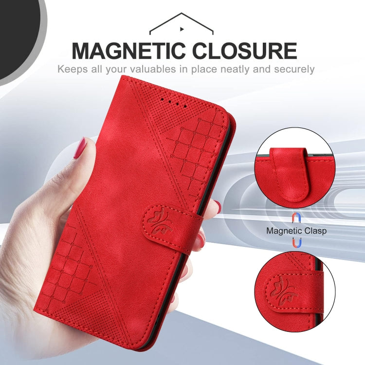 For iPhone 16 Pro YX0080 Grid Butterfly Embossed Pattern Flip Leather Phone Case with Lanyard(Red) - iPhone 16 Pro Cases by PMC TechLife | Online Shopping South Africa | PMC TechLife | Buy Now Pay Later Mobicred