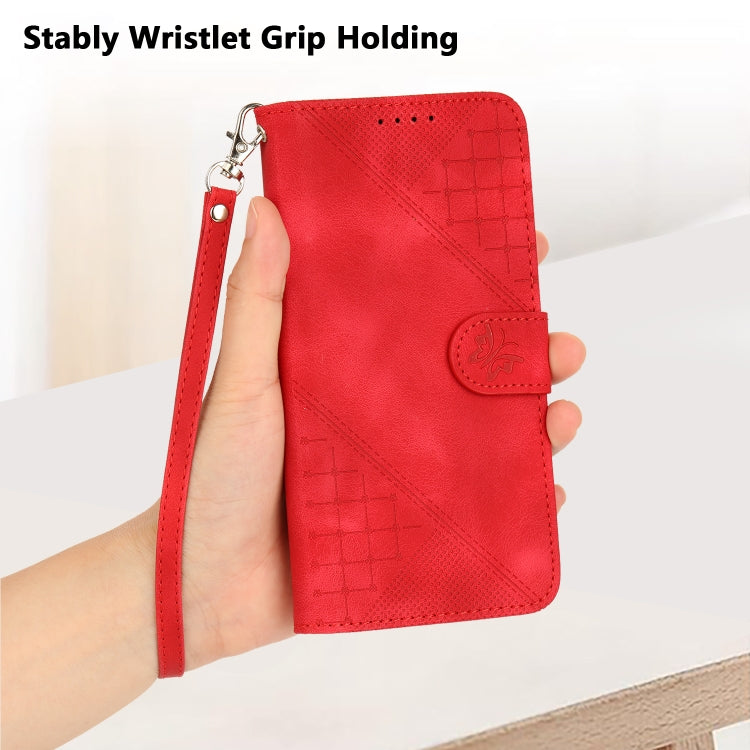 For iPhone 16 Pro YX0080 Grid Butterfly Embossed Pattern Flip Leather Phone Case with Lanyard(Red) - iPhone 16 Pro Cases by PMC TechLife | Online Shopping South Africa | PMC TechLife | Buy Now Pay Later Mobicred