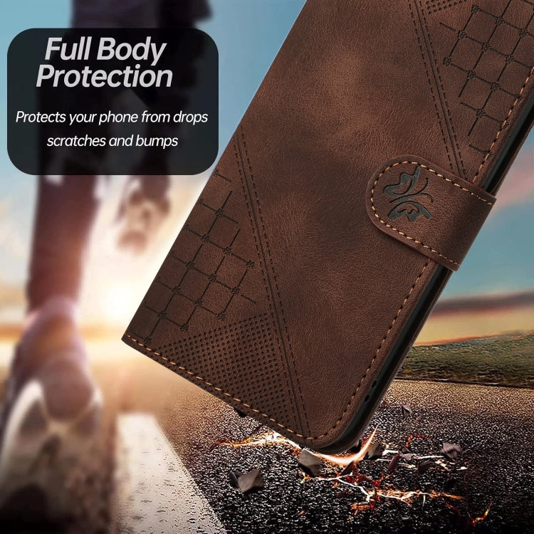 For iPhone 16 YX0080 Grid Butterfly Embossed Pattern Flip Leather Phone Case with Lanyard(Coffee) - iPhone 16 Cases by PMC Jewellery | Online Shopping South Africa | PMC Jewellery | Buy Now Pay Later Mobicred