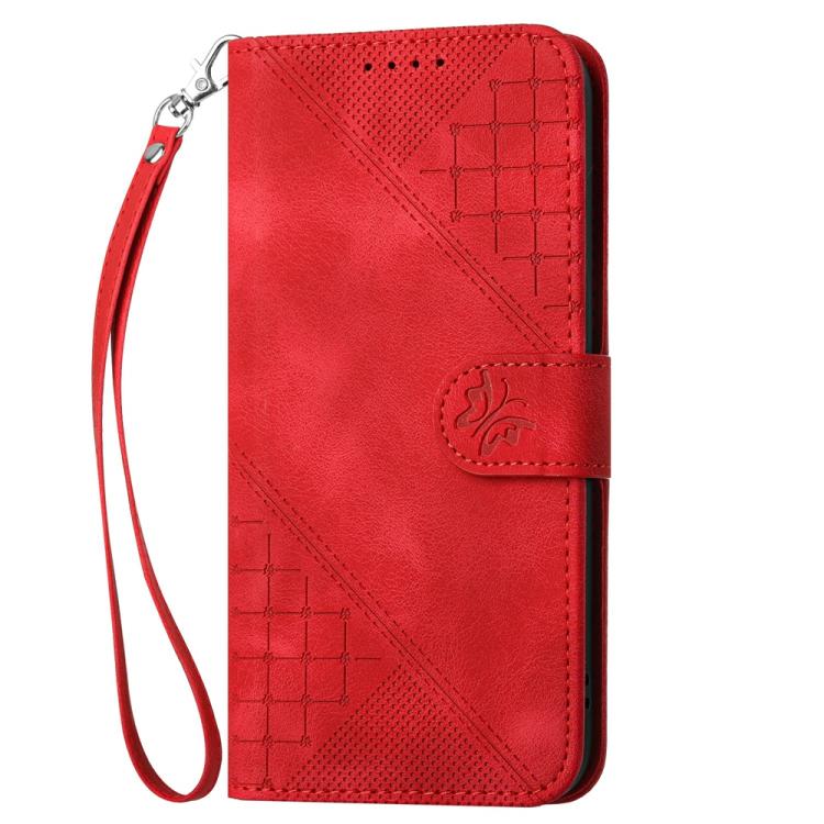 For iPhone 17 Air YX0080 Grid Butterfly Embossed Pattern Flip Leather Phone Case with Lanyard(Red) - free shipping - PMc TechLife - Order now!