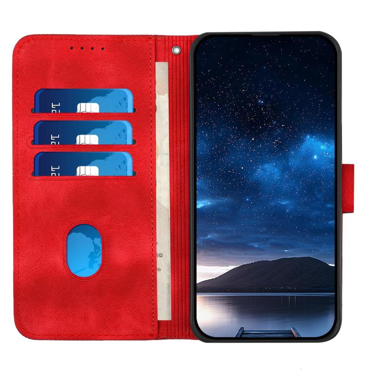 For iPhone 17 Air YX0080 Grid Butterfly Embossed Pattern Flip Leather Phone Case with Lanyard(Red) - free shipping - PMc TechLife - Order now!