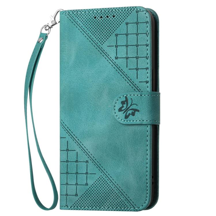 For iPhone 17 Pro Max YX0080 Grid Butterfly Embossed Pattern Flip Leather Phone Case with Lanyard(Light Blue) - free shipping - PMc TechLife - Order now!