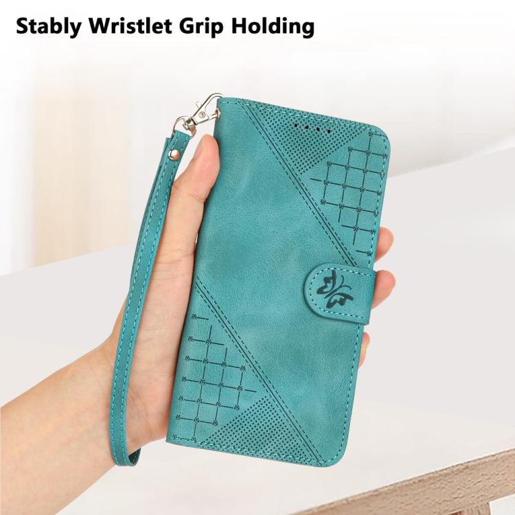 For iPhone 17 Pro Max YX0080 Grid Butterfly Embossed Pattern Flip Leather Phone Case with Lanyard(Light Blue) - free shipping - PMc TechLife - Order now!
