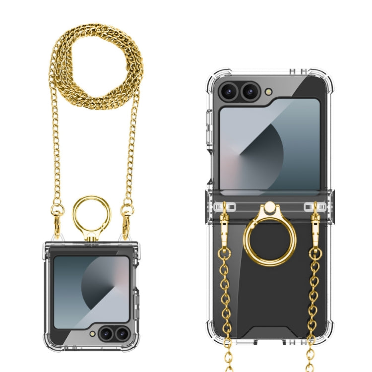 For Samsung Galaxy Z Flip6 GKK Clear Airbag Hinge Full Coverage Phone Case with Ring / Metal Chain(Gold) - Galaxy Z Flip6 5G Cases by GKK | Online Shopping South Africa | PMC Jewellery | Buy Now Pay Later Mobicred