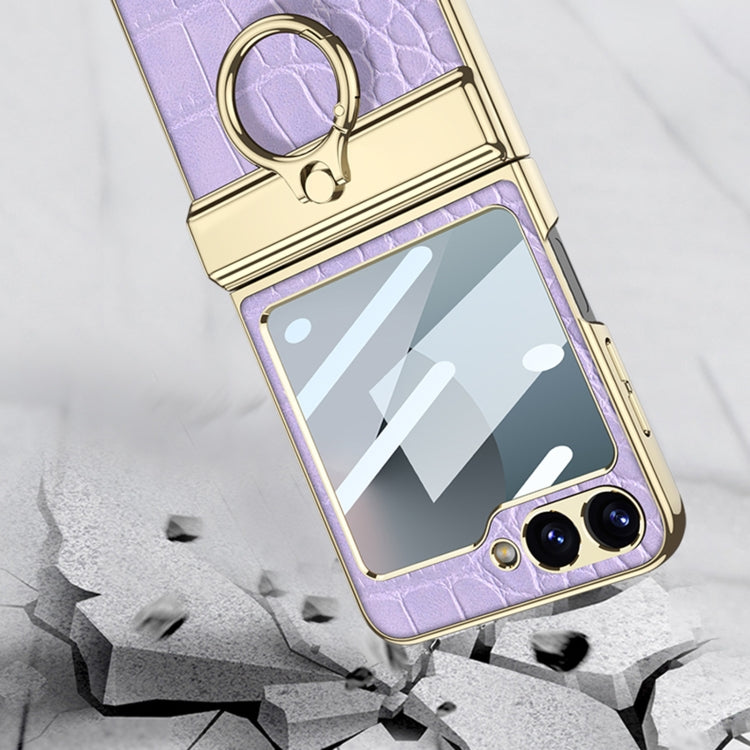 For Samsung Galaxy Z Flip6 GKK Integrated Electroplated Crocodile Texture Leather Phone Case with Ring(Purple) - Galaxy Z Flip6 5G Cases by GKK | Online Shopping South Africa | PMC Jewellery | Buy Now Pay Later Mobicred