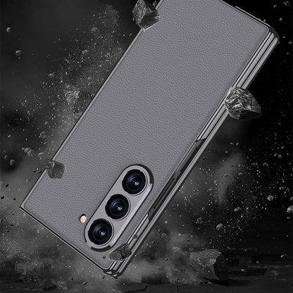 For Samsung Galaxy Z Fold6 GKK Integrated Plating Leather Full Coverage Phone Case(Grey) - Galaxy Z Fold6 5G Cases by GKK | Online Shopping South Africa | PMC Jewellery | Buy Now Pay Later Mobicred