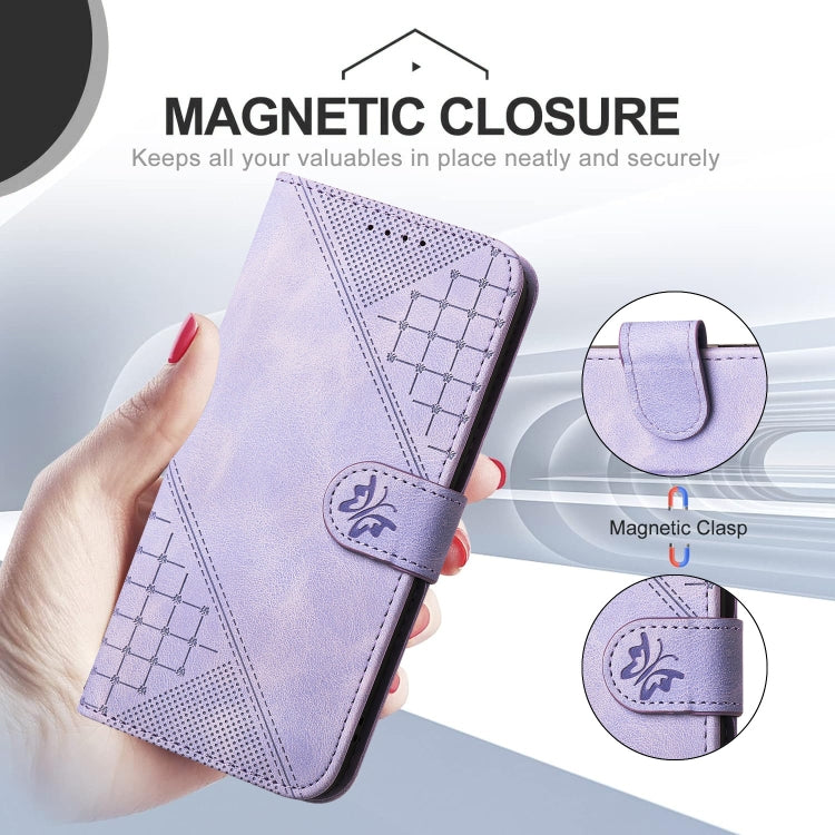 For Huawei Pura 70 YX0080 Grid Butterfly Embossed Pattern Flip Leather Phone Case with Lanyard(Light Purple) - Huawei Cases by PMC Jewellery | Online Shopping South Africa | PMC Jewellery | Buy Now Pay Later Mobicred