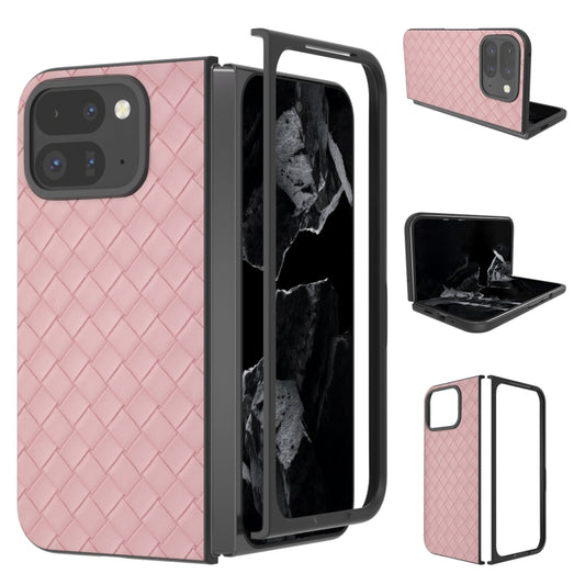 For Google Pixel 9 Pro Fold Black Frame Woven Texture PU Phone Case(Pink) - Google Cases by PMC Jewellery | Online Shopping South Africa | PMC Jewellery | Buy Now Pay Later Mobicred