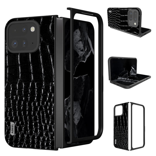 For Google Pixel 9 Pro Fold ABEEL Genuine Leather Crocodile Pattern Black Edge Phone Case(Black) - Google Cases by PMC Jewellery | Online Shopping South Africa | PMC Jewellery | Buy Now Pay Later Mobicred