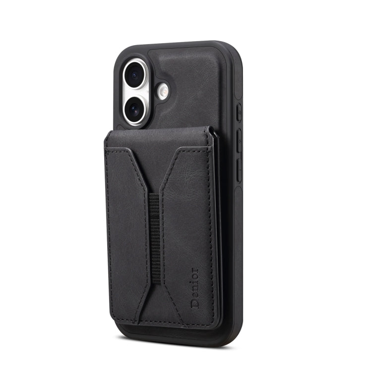 For iPhone 16 Denior D18 Skin Feel Rotating Holder MagSafe Detachable Card Slot Phone Case(Black) - iPhone 16 Cases by Denior | Online Shopping South Africa | PMC Jewellery | Buy Now Pay Later Mobicred