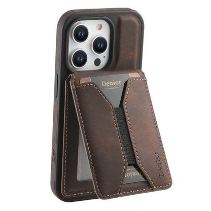 For iPhone 16 Pro Max Denior D18 Skin Feel Rotating Holder MagSafe Detachable Card Slot Phone Case(Brown) - iPhone 16 Pro Max Cases by Denior | Online Shopping South Africa | PMC Jewellery | Buy Now Pay Later Mobicred