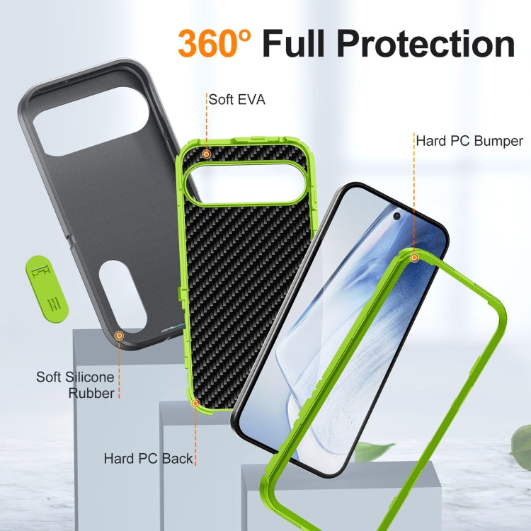 For Google Pixel 9 Pro Rugged PC + Silicone Phone Case with Holder(Grey+Fresh Green) - Google Cases by PMC Jewellery | Online Shopping South Africa | PMC Jewellery | Buy Now Pay Later Mobicred