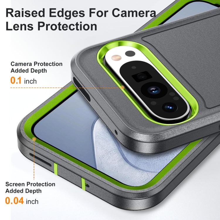 For Google Pixel 9 Pro Rugged PC + Silicone Phone Case with Holder(Grey+Fresh Green) - Google Cases by PMC Jewellery | Online Shopping South Africa | PMC Jewellery | Buy Now Pay Later Mobicred