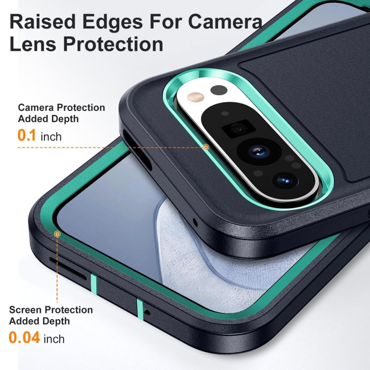 For Google Pixel 9 Pro Rugged PC + Silicone Phone Case with Holder(Dark Blue+Light Green) - Google Cases by PMC Jewellery | Online Shopping South Africa | PMC Jewellery | Buy Now Pay Later Mobicred