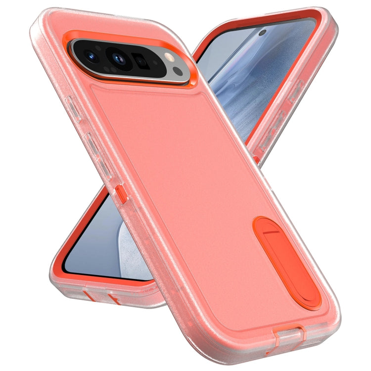 For Google Pixel 9 Pro Rugged PC + Silicone Phone Case with Holder(Transparent+Orange) - Google Cases by PMC Jewellery | Online Shopping South Africa | PMC Jewellery | Buy Now Pay Later Mobicred