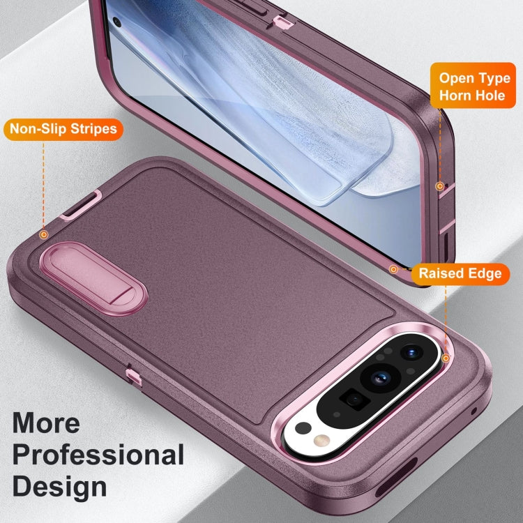 For Google Pixel 9 Pro Rugged PC + Silicone Phone Case with Holder(Purple+Pink) - Google Cases by PMC TechLife | Online Shopping South Africa | PMC TechLife | Buy Now Pay Later Mobicred