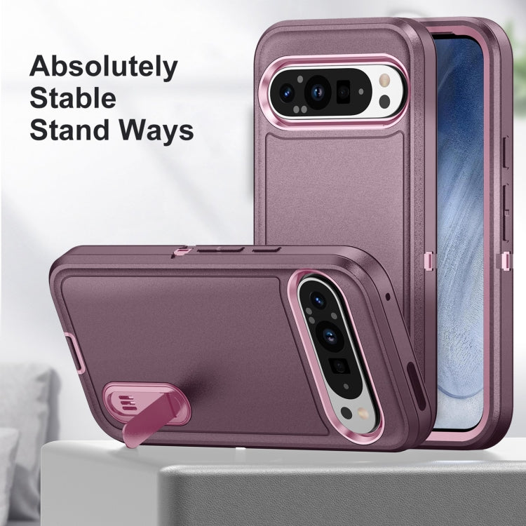 For Google Pixel 9 Pro Rugged PC + Silicone Phone Case with Holder(Purple+Pink) - Google Cases by PMC TechLife | Online Shopping South Africa | PMC TechLife | Buy Now Pay Later Mobicred