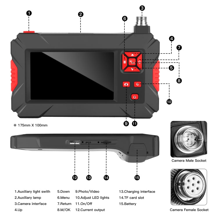 P30 8mm 1080P IP68 Waterproof 4.3 inch Screen Dual Camera Digital Endoscope, Length:10m Hard Cable(Black) -  by PMC Jewellery | Online Shopping South Africa | PMC Jewellery | Buy Now Pay Later Mobicred