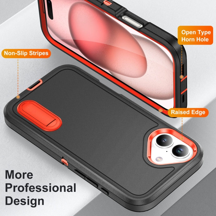 For iPhone 16 Plus Rugged PC + Silicone Phone Case with Holder(Black+Orange) - iPhone 16 Plus Cases by PMC TechLife | Online Shopping South Africa | PMC TechLife | Buy Now Pay Later Mobicred
