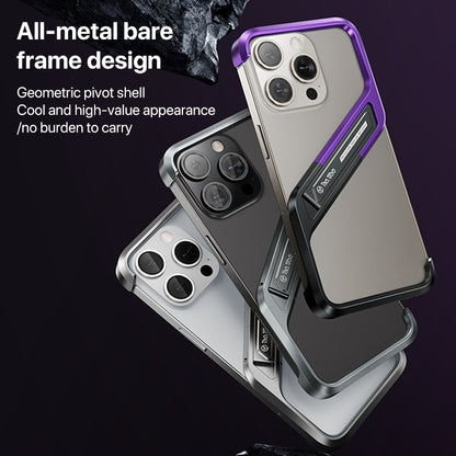 For iPhone 15 S-shaped Stand Frameless Metal Phone Case(Black Purple) - iPhone 15 Cases by PMC Jewellery | Online Shopping South Africa | PMC Jewellery | Buy Now Pay Later Mobicred