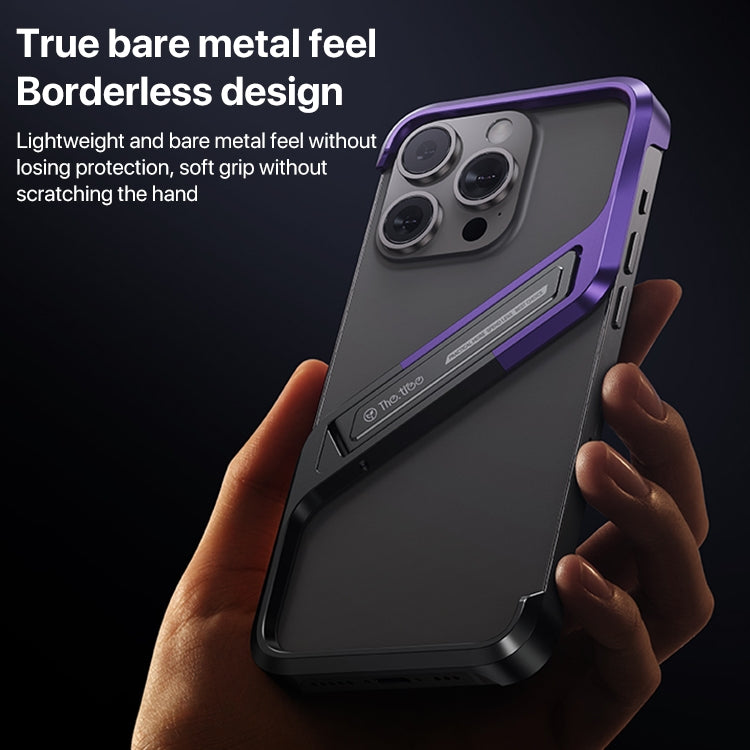 For iPhone 16 S-shaped Stand Frameless Metal Phone Case(Black Purple) - iPhone 16 Cases by PMC Jewellery | Online Shopping South Africa | PMC Jewellery | Buy Now Pay Later Mobicred