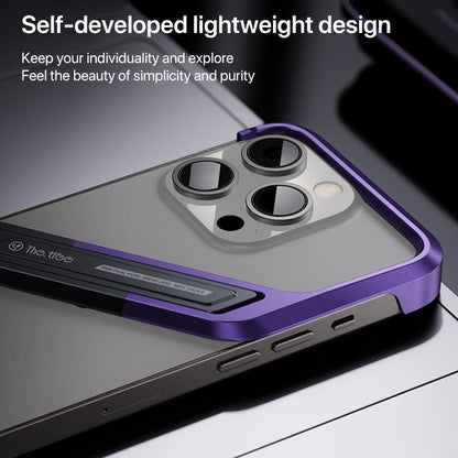 For iPhone 15 Pro Max S-shaped Stand Frameless Metal Phone Case(Black Purple) - iPhone 15 Pro Max Cases by PMC Jewellery | Online Shopping South Africa | PMC Jewellery | Buy Now Pay Later Mobicred