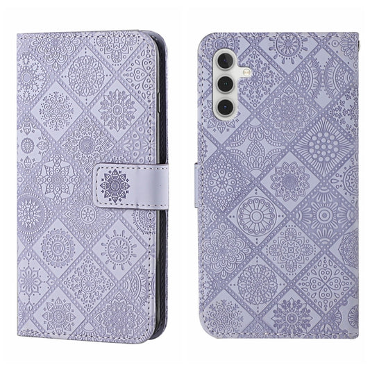 For Samsung Galaxy S25 5G Ethnic Style Embossed Pattern Leather Phone Case(Purple) - Galaxy S25 5G Cases by PMC Jewellery | Online Shopping South Africa | PMC Jewellery | Buy Now Pay Later Mobicred