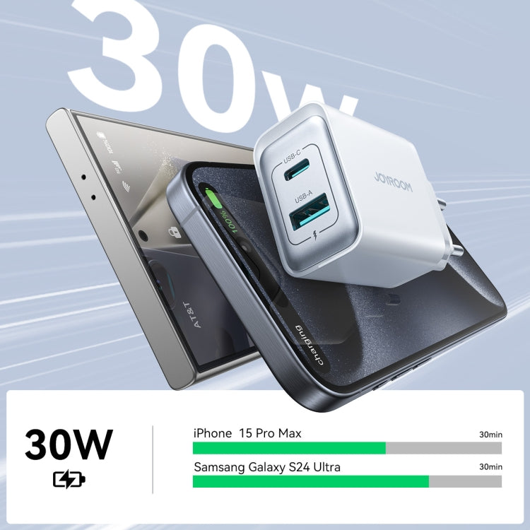 JOYROOM JR-TCF15 30W USB+USB-C / Type-C Fast Charger, Specification:EU Plug(White) - USB Charger by JOYROOM | Online Shopping South Africa | PMC Jewellery | Buy Now Pay Later Mobicred