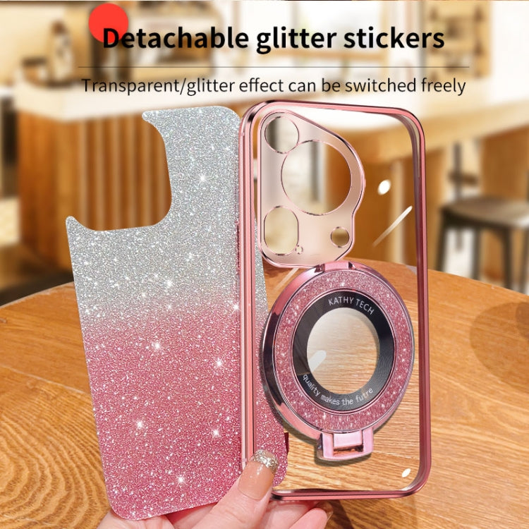 For Huawei Pura 70 Ultra Plated Gradient Glitter Round Holder TPU Phone Case(Silver) - Huawei Cases by PMC Jewellery | Online Shopping South Africa | PMC Jewellery | Buy Now Pay Later Mobicred