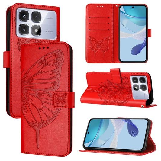 For Redmi K70 Ultra 5G Global Embossed Butterfly Leather Phone Case(Red) - Xiaomi Cases by PMC Jewellery | Online Shopping South Africa | PMC Jewellery | Buy Now Pay Later Mobicred