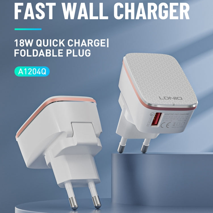 LDNIO A1204Q QC3.0 18W USB Fast Charger with 1m USB to 8 Pin Cable, Plug Type:UK Plug(White Gold) - USB Charger by LDNIO | Online Shopping South Africa | PMC Jewellery | Buy Now Pay Later Mobicred