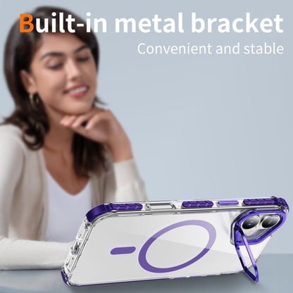 For iPhone 16 Rainbow Series Transparent MagSafe Lens Holder Phone Case(Purple) - iPhone 16 Cases by PMC Jewellery | Online Shopping South Africa | PMC Jewellery | Buy Now Pay Later Mobicred