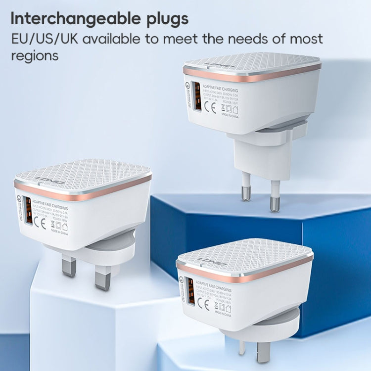 LDNIO A1204Q QC3.0 18W USB Fast Charger with 1m USB to Micro USB Cable, Plug Type:EU Plug(White Gold) - free shipping - PMC TechLife - Order now!