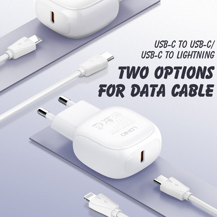 LDNIO A1206C PD27W USB-C / Type-C Fast Charger with 1m 8 Pin Cable, Plug Type:EU Plug(White) - USB Charger by LDNIO | Online Shopping South Africa | PMC Jewellery | Buy Now Pay Later Mobicred