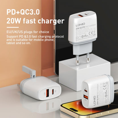 LDNIO Q229 QC3.0 / PD20W USB + Type-C Fast Charger with 1m Type-C to 8 Pin Cable, Plug Type:US Plug(White) - USB Charger by LDNIO | Online Shopping South Africa | PMC Jewellery | Buy Now Pay Later Mobicred