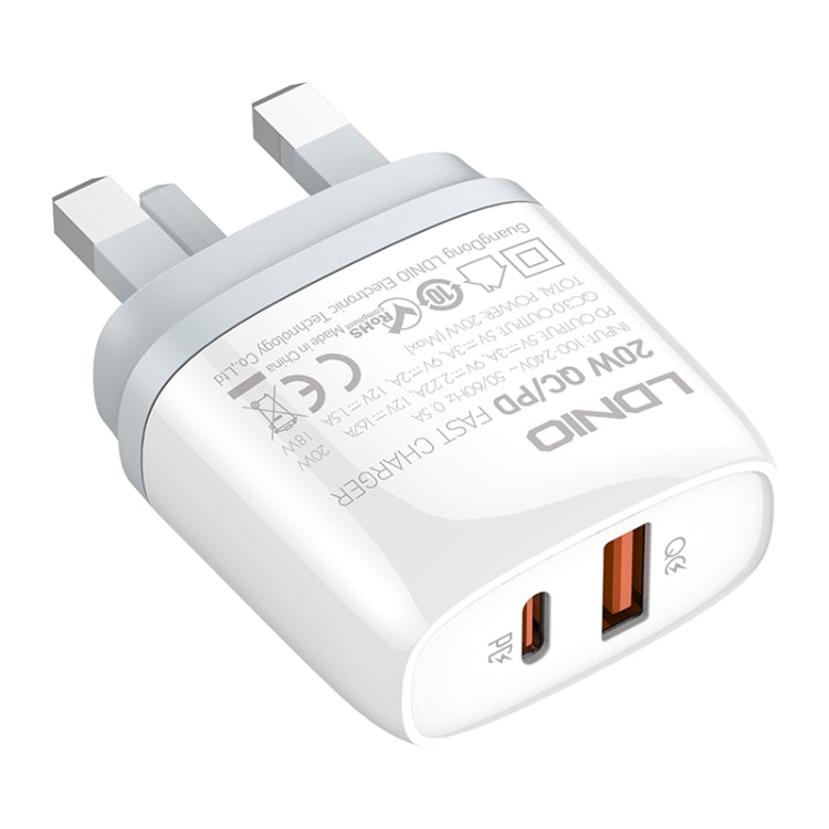 LDNIO Q229 QC3.0 / PD20W USB + Type-C Fast Charger with 1m Type-C to Type-C Cable, Plug Type:UK Plug(White) - free shipping - PMC TechLife - Order now!