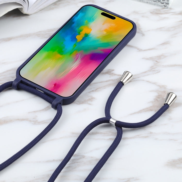 For iPhone 16 Plus Candy Colors TPU Protective Phone Case with Lanyard(Dark Blue) - iPhone 16 Plus Cases by PMC Jewellery | Online Shopping South Africa | PMC Jewellery | Buy Now Pay Later Mobicred