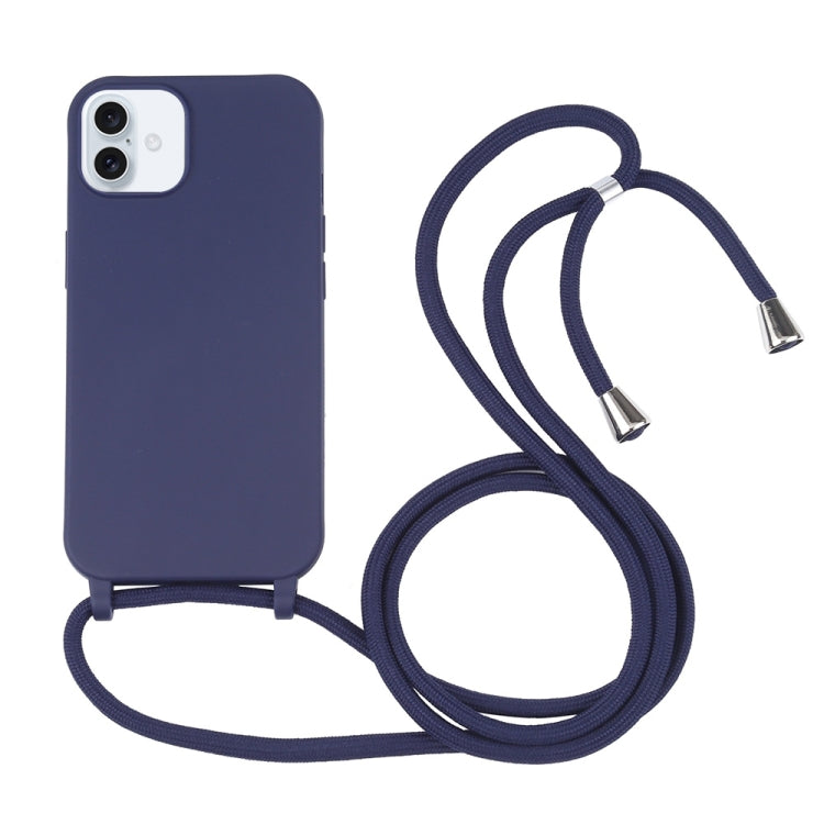 For iPhone 16 Candy Colors TPU Protective Phone Case with Lanyard(Dark Blue) - iPhone 16 Cases by PMC Jewellery | Online Shopping South Africa | PMC Jewellery | Buy Now Pay Later Mobicred