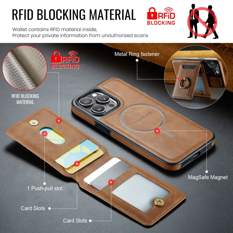 For iPhone 15 DG.MING K1 MagSafe Detachable Wallet RFID Back Cover Phone Case(Brown) - iPhone 15 Cases by DG.MING | Online Shopping South Africa | PMC Jewellery | Buy Now Pay Later Mobicred