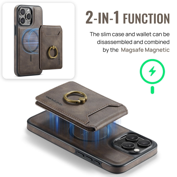 For iPhone 14 Plus DG.MING K1 MagSafe Detachable Wallet RFID Back Cover Phone Case(Coffee) - iPhone 14 Plus Cases by DG.MING | Online Shopping South Africa | PMC Jewellery | Buy Now Pay Later Mobicred