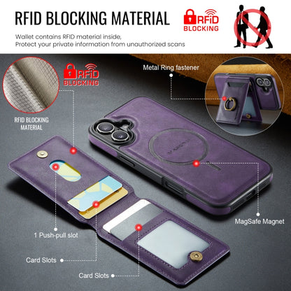 For iPhone 16 DG.MING K1 MagSafe Detachable Wallet RFID Back Cover Phone Case(Purple) - iPhone 16 Cases by DG.MING | Online Shopping South Africa | PMC Jewellery | Buy Now Pay Later Mobicred