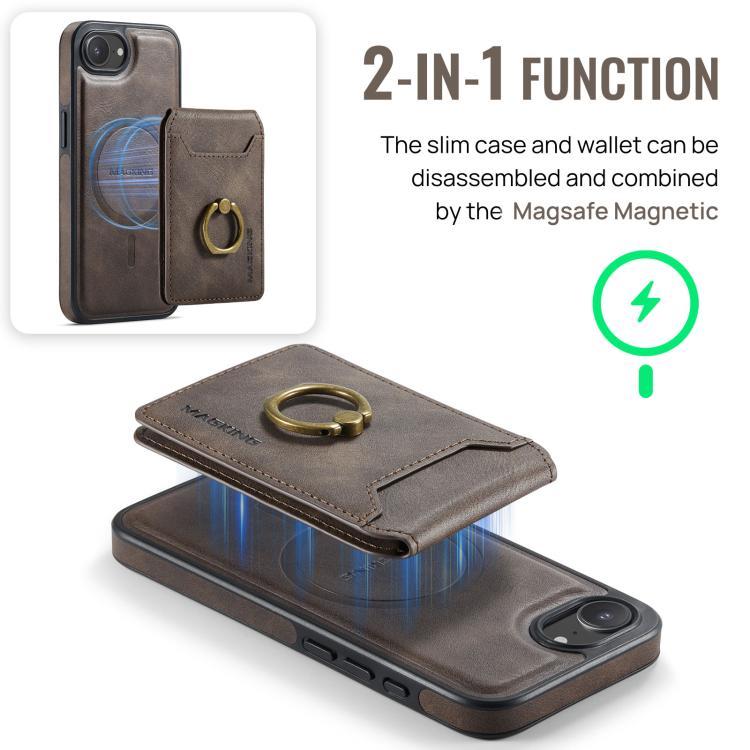 For iPhone 16e DG.MING K1 MagSafe Detachable Wallet RFID Back Cover Phone Case(Coffee) - free shipping - PMc TechLife - Order now!