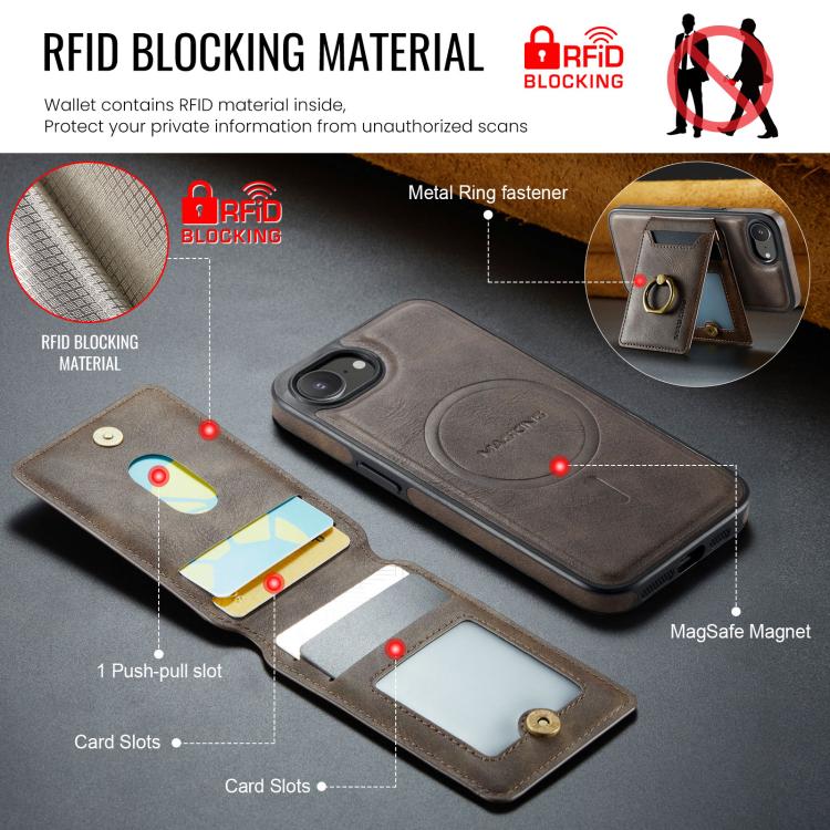 For iPhone 16e DG.MING K1 MagSafe Detachable Wallet RFID Back Cover Phone Case(Coffee) - free shipping - PMc TechLife - Order now!